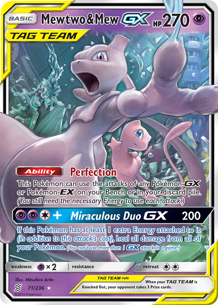 mew and mewtwo pokemon cards & GX (71/236) [Sun & Moon: Unified Minds] Psychic Rarity Condition - SKU:EX - 35458 One Piece Trading Card Sword & Shield: Vivid Voltage