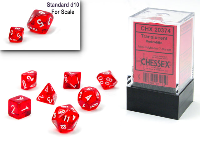 Chessex: Transluscent Red/white Mini Polyhedral 7-Dice Set (CHX 20374)