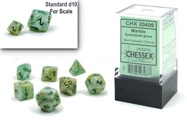 Chessex: Marble Green/Dark Green Mini Polyhedral 7-Dice Set (CHX 20409)