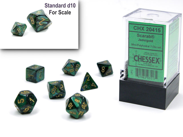 Chessex: Scarab Jade/Gold Mini Polyhedral 7-Dice Set (CHX 20415)