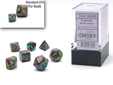 Chessex: Festive Mosaic/Yellow Mini Polyhedral 7-Dice Set (CHX 20450)