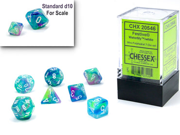 Chessex: Festive Waterlily/White Mini Polyhedral 7-Dice Set (CHX 20546)