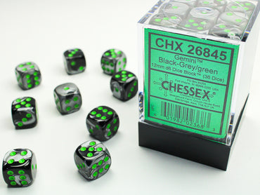 Chessex: Gemini Black-Grey/green 12mm Dice Block (CHX 26845)