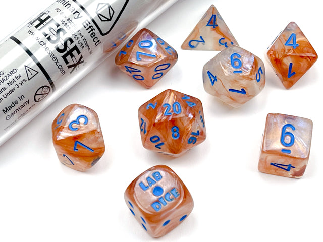 Chessex: Chessex Borealis Rose Gold/Light Blue Luminary 7-Die Set (CHX30045)