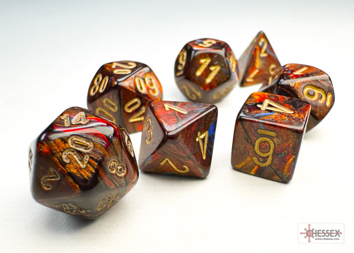 Chessex: Scarab Blue Blood/gold Mini-Polyhedral 7-Die Set (CHX 20419)