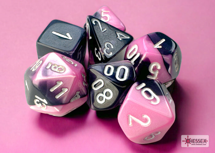 Chessex: Gemini Black-Pink/white Mini-Polyhedral 7-Die Set (CHX 20630)