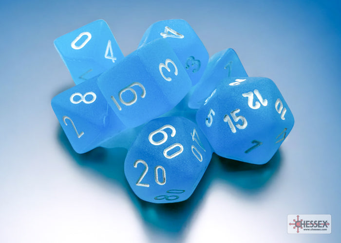 Chessex: Frosted Caribbean Blue/white Mini-Polyhedral 7-Die Set (CHX 20416)