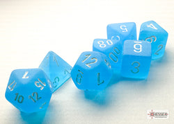 Chessex: Frosted Caribbean Blue/white Mini-Polyhedral 7-Die Set (CHX 20416)