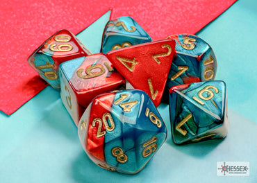 Chessex: Gemini Red-Teal/gold Mini-Polyhedral 7-Die Set (CHX 20662)