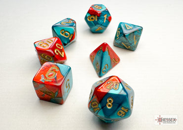 Chessex: Gemini Red-Teal/gold Mini-Polyhedral 7-Die Set (CHX 20662)