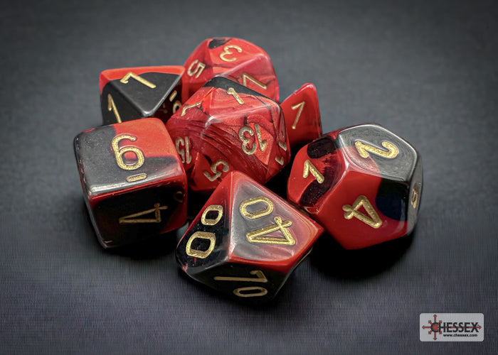 Chessex: Gemini Black-Red/gold Mini-Polyhedral 7-Die Set (CHX 20633)