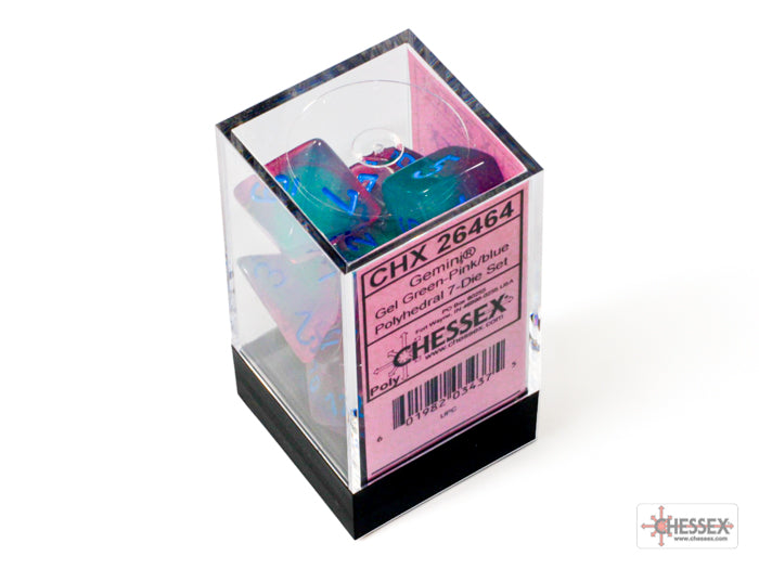 Chessex: Gemini Gel Green-Pink/blue Luminary Polyhedral 7-Dice Set (CHX 26464)