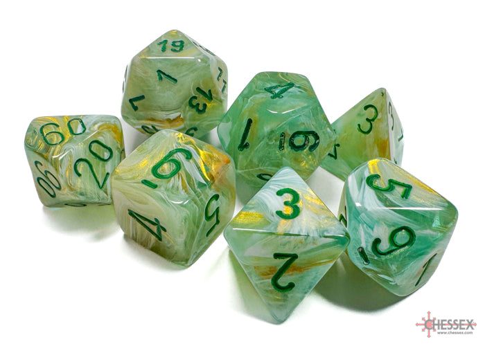 Chessex: Marble Green/dark green Polyhedral 7-Dice Set (CHX 27409)
