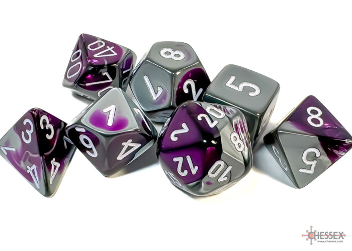 Chessex: Gemini Purple-Steel/white Polyhedral 7-Dice Set (CHX 26432)