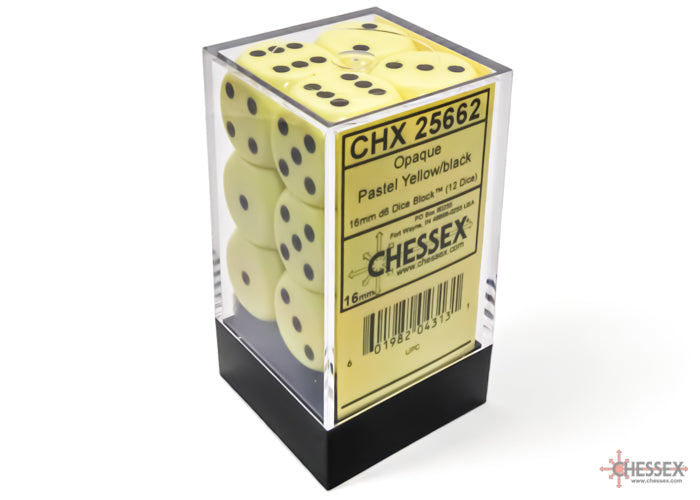 Chessex: Opaque Pastel Yellow/black 16mm d6 Dice Block (CHX 25662)