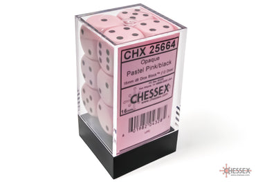 Chessex: Opaque Pastel Pink/black 16mm d6 Dice Block (CHX 25664)