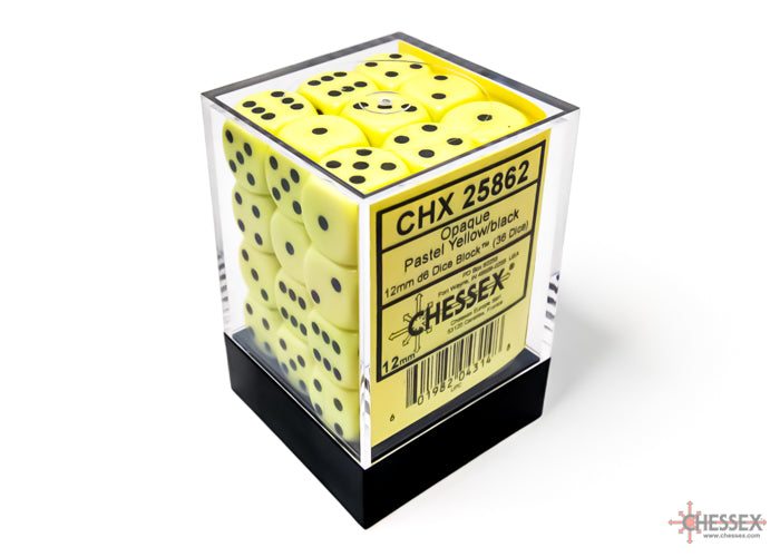 Chessex: Opaque Pastel Yellow/black 12mm d6 Dice Block (CHX 25862)