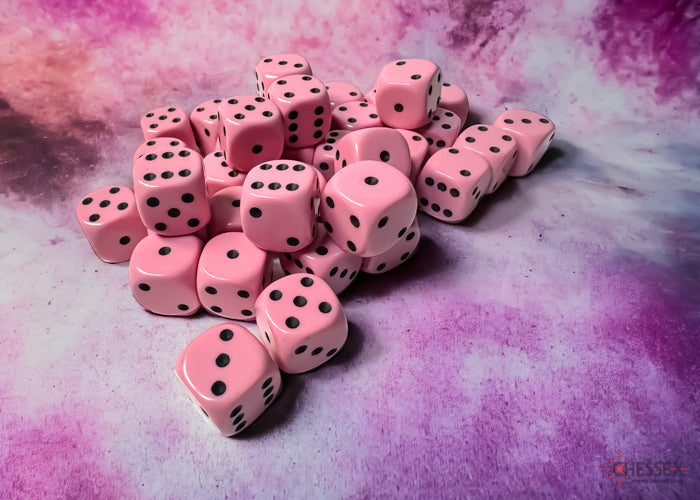 Chessex: Opaque Pastel Pink/black 12mm d6 Dice Block (CHX 25864)