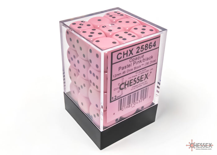 Chessex: Opaque Pastel Pink/black 12mm d6 Dice Block (CHX 25864)