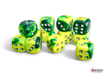 Chessex: Gemini Green-Yellow/Silver 16mm d6 Dice Block (CHX 26654)