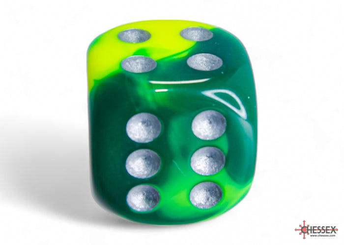 Chessex: Gemini Green-Yellow/Silver 16mm d6 Dice Block (CHX 26654)