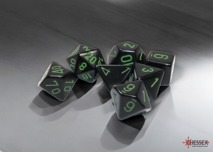 Chessex: Opaque Black/green Polyhedral 7-Die Set (CHX 25458)