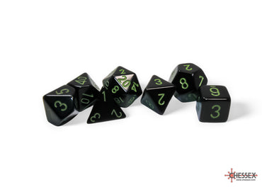 Chessex: Opaque Black/green Polyhedral 7-Die Set (CHX 25458)