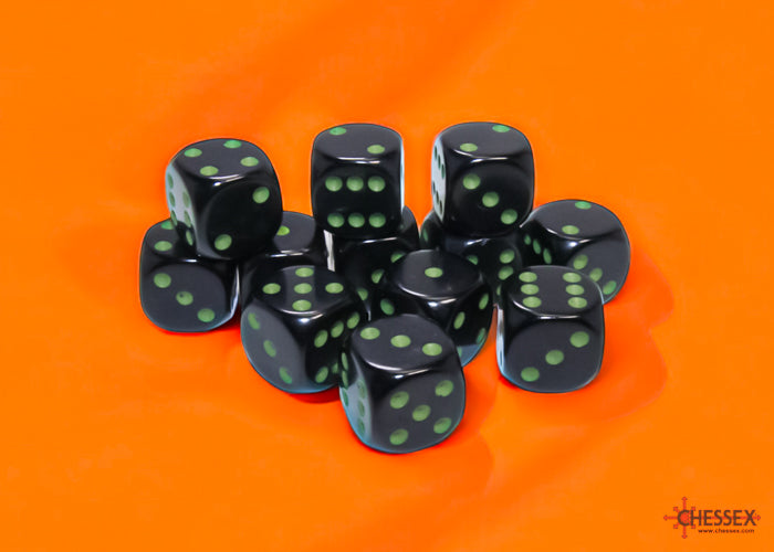 Chessex: Opaque Black/green 16mm d6 Dice Block (CHX 25658)