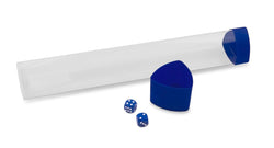 Playmat Tube: Clear with Blue Caps and Dice