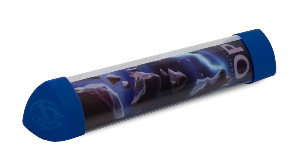 Playmat Tube: Clear with Blue Caps and Dice