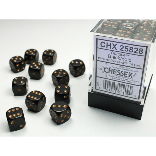 Chessex: Opaque Black/Gold 12mm Dice Block (CHX 25828)