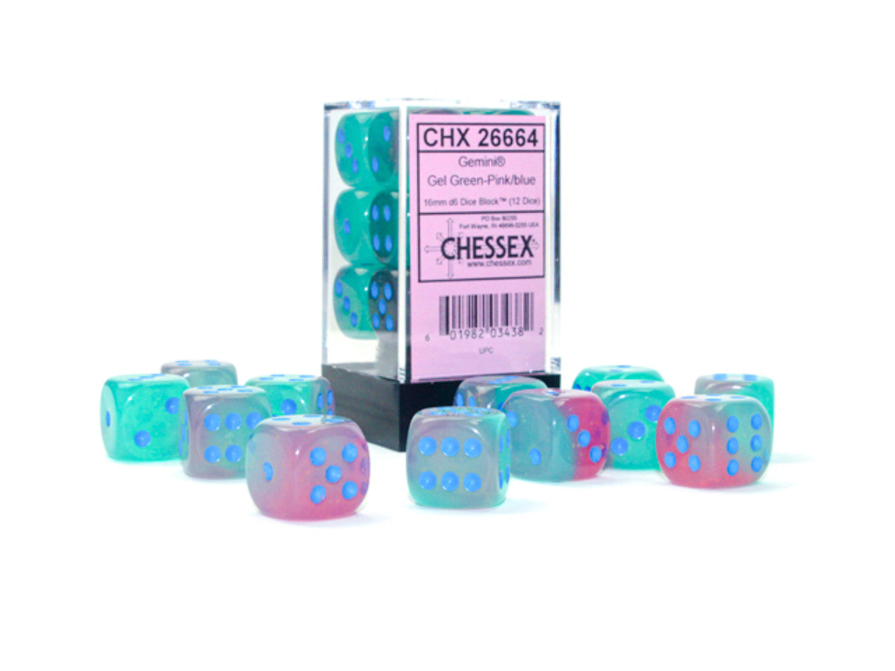 Dice: Gemini Gel Green-Pink/Blue 16mm Dice Block (CHX 26664)