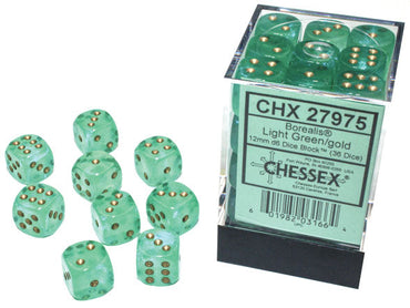 Chessex: Borealis Light Green/Gold Luminary 12mm Dice Block (CHX 27975)
