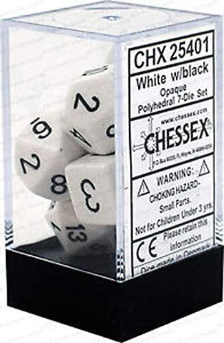 Chessex: Opaque White/Black Polyhedral 7-Die Set (CHX25401)