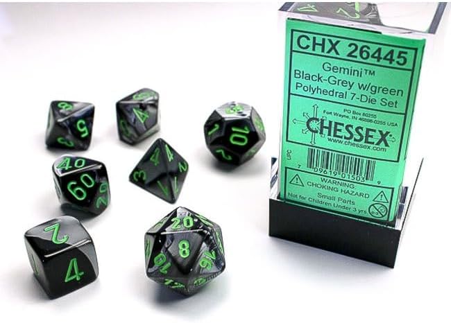 Chessex: Gemini Polyhedra Black-Grey/Green (CHX 26445)