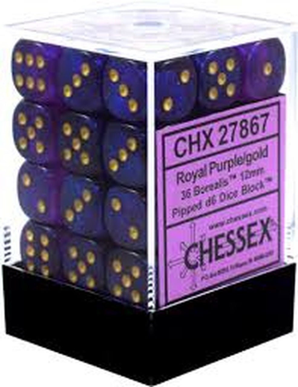 Chessex: Borealis Royal Purple/Gold Luminary 12mm Dice Block (CHX 27987)