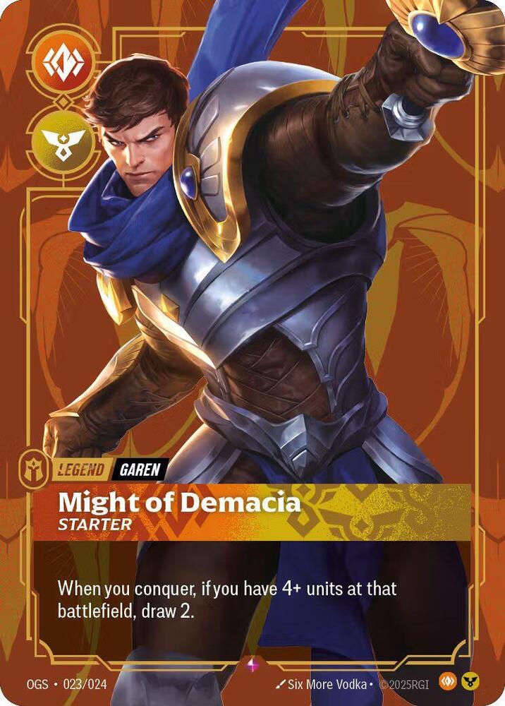 Garen, Might of Demacia (Metal) (Best Of) (023/024) [Riftbound Organized Play Promotional Cards]