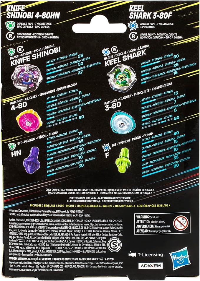 Beyblade X: Knife Shinobi 4-80HN and Keel Shark 3-80F