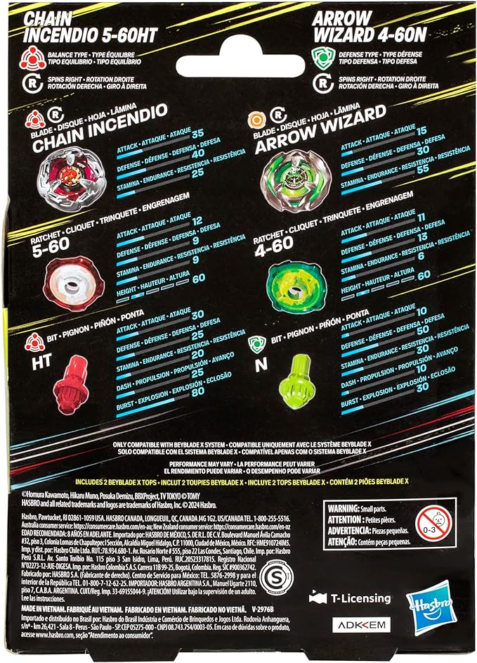 Beyblade X: Chain Incendio 5-60HT and Arrow Wizard 4-60N