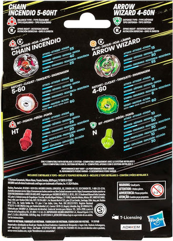 Beyblade X: Chain Incendio 5-60HT and Arrow Wizard 4-60N