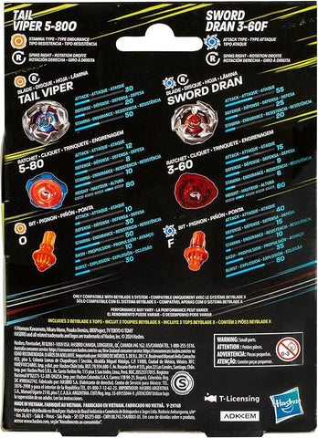 Beyblade X: Tail Viper 5-800 and Sword Dran 3-60F