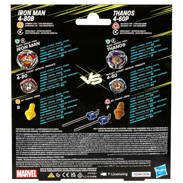 Beyblade X: Marvel Collab Iron Man 4-80B vs. Thanos 4-60B