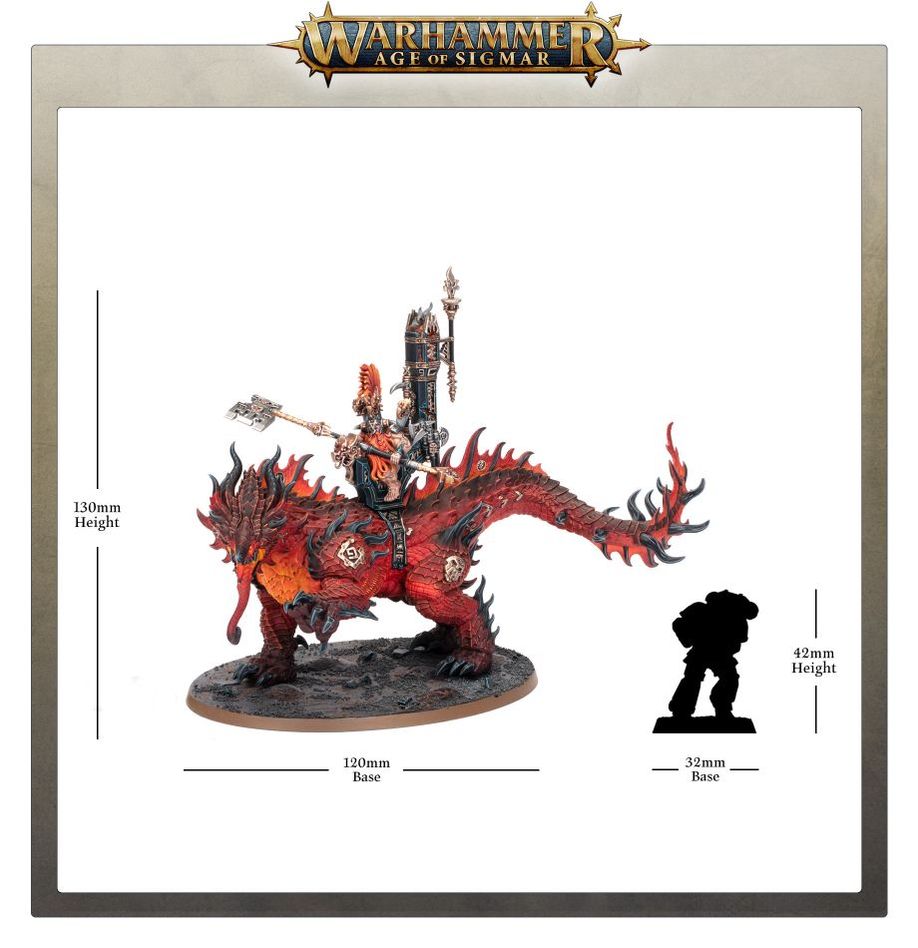 Warhammer, Age of Sigmar: Fireslayers - Auric Runefather on Magmadroth