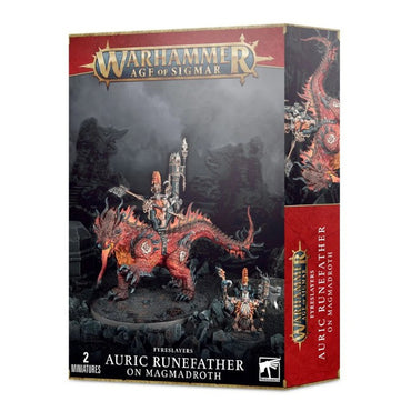 Warhammer, Age of Sigmar: Fireslayers - Auric Runefather on Magmadroth