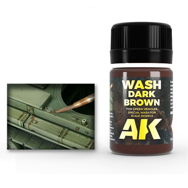 AK Interactive Weathering Enamels - Dark Brown Wash for Green Vehicles (35ml)