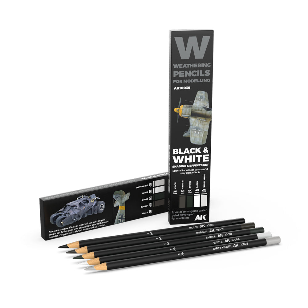 AK Interactive Weathering Pencils - Black & White: Shading & Effects Set