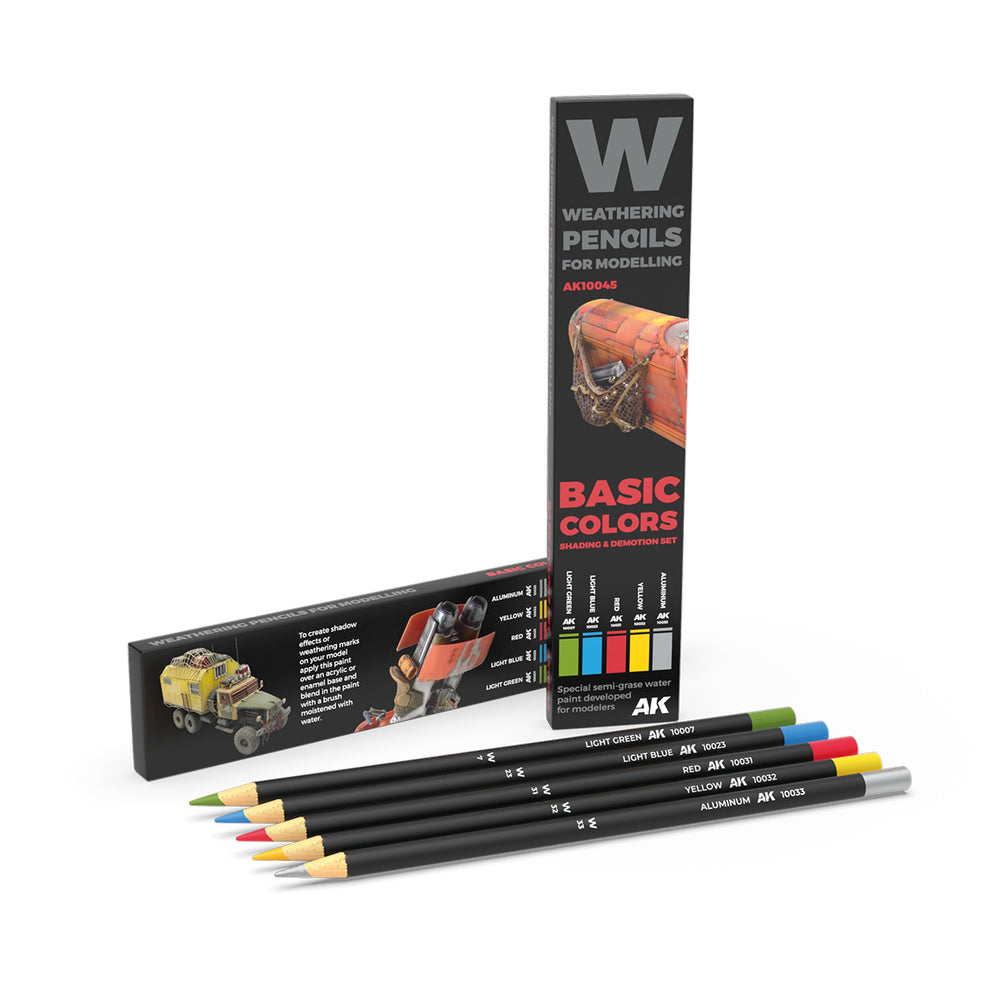 AK Interactive Weathering Pencils - Basic Colors: Shading & Demotion Set