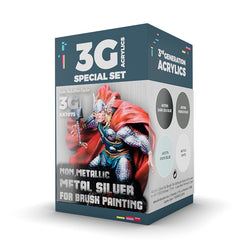 AK Interactive 3Gen Acrylics - Wargame Color Set: Non Metallic Metal Silver (with Brush)
