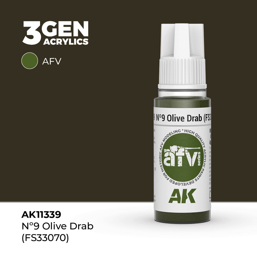 AK Interactive 3Gen Acrylics - Nº9 Olive Drab (FS 33070) - AFV (18ml)