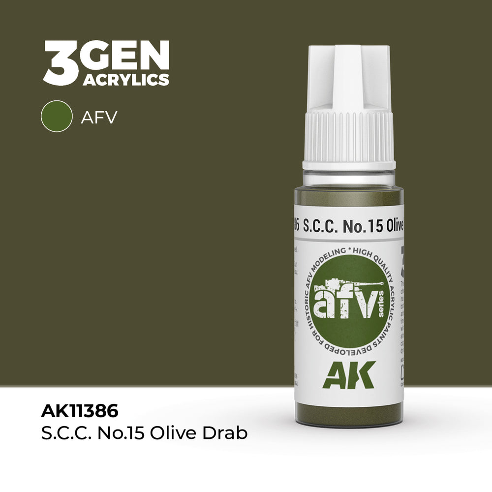 AK Interactive 3Gen Acrylics - S.C.C. NO.15 Olive Drab - AFV (18ml)